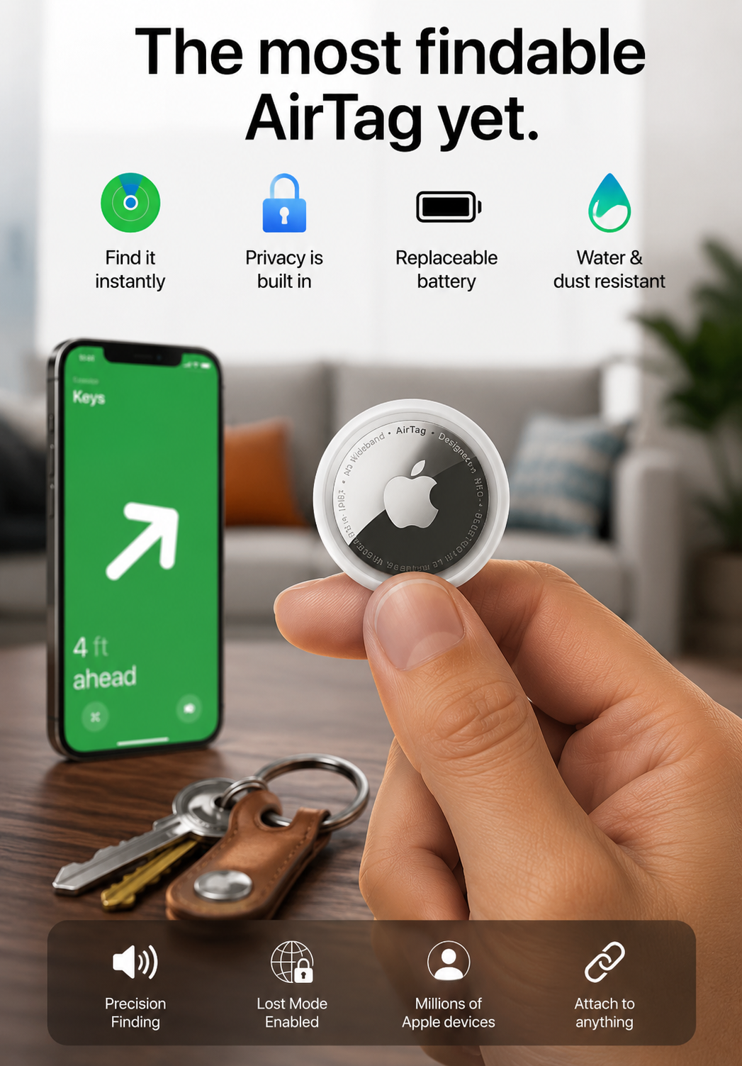 Apple AirTag tracking interface on iPhone